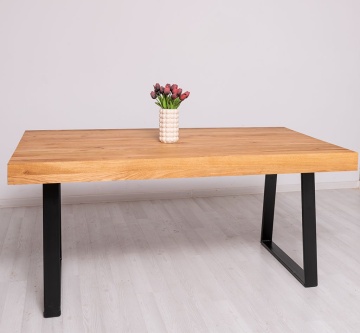 Masa Stejar Masiv Indiana cu picior metal-TRAPEZ, 180 cm, 210 cm sau 240 x 100 cm - Img 6