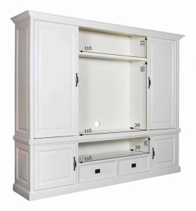 Mobilier TV Harmony lemn masiv alb cu 2 usi culisante, 250 cm - Img 2