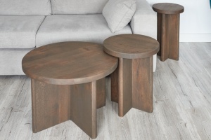 Set de 3 masute de cafea rotunde Dodona, lemn masiv stejar - Img 3