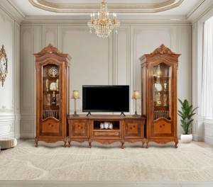 Set de mobila living Imperial Lux model Contessa cu intarsie, 2 vitrine si comoda TV