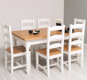 Set Masa cu 6 scaune Minerva, blat stejar masiv, 160 x 90 x 78 cm