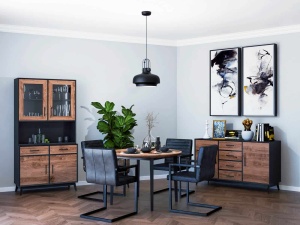 Set mobila dining Nouvelle din 3 piese, lemn masiv si mdf negru