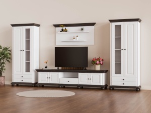 Set mobila living Bella Moon din lemn masiv alb unt /nuc