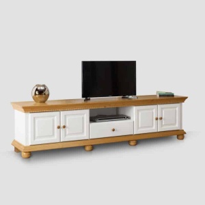 Set mobila living Bella Sun din lemn masiv, 4 piese alb unt/miere - Img 3