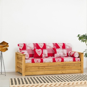 Set mobila living Gold Wood din lemn masiv, canapea tapitata si dulap - Img 4