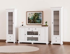 Set mobila living Perla lemn masiv alb unt, 3 piese, config. 10