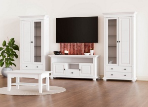 Set mobila living Perla lemn masiv alb unt, 3 piese, config. 11 - Img 4