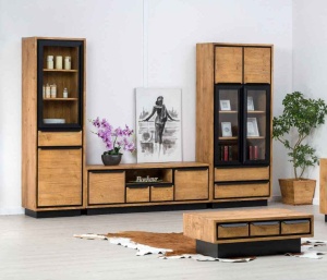 Set mobilier living Ethiopia cu 4 piese, lemn masiv accente loft