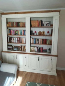 Biblioteca Artisan cu 4 usi din lemn masiv tei alb si natur antichizat, 230 cm - Img 5