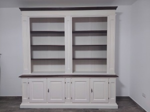 Biblioteca Artisan din lemn masiv tei alb si nuc antichizat, 230 cm - Img 7