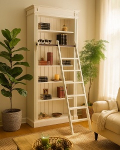 Biblioteca cu scara Retro Charm model Incanto lemn masiv, 107 cm