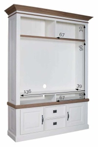 Biblioteca cu spatiu TV Stejar Harmony din lemn masiv si mdf, 326 x 38/48 x 220 cm - Img 6