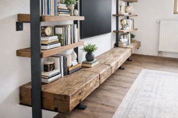 Biblioteca Etajera Woodcraft Stejar Masiv Rustic, 300 x 30 x 240 cm - Img 2