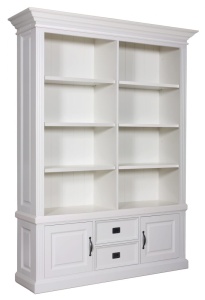 Biblioteca Harmony cu 2 usi si 2 sertare, lemn masiv alb, 166 cm - Img 2