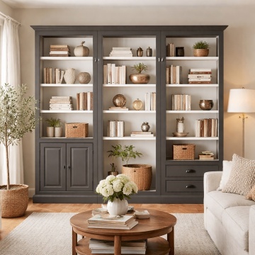 Biblioteca lemn masiv Provance din 3 corpuri mobilier 218 cm