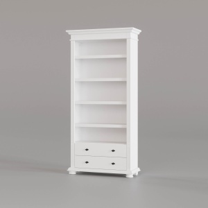Biblioteca Perla din lemn masiv alb unt, 90 × 43 × 200 cm