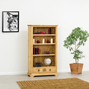Biblioteca Rustic Carpatin cu 3 polite reglabile din lemn masiv 90 cm