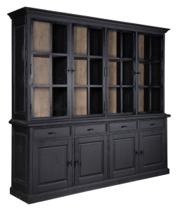 Biblioteca Woodcraft cu 4 usi sticla, 4 usi lemn masiv si 4 sertare Carbon Black