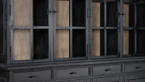 Biblioteca Woodcraft cu 4 usi sticla, 4 usi lemn masiv si 4 sertare Carbon Black - Img 4