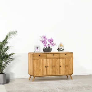 Bufet cu 3 usi si 3 sertare Skandi din Lemn masiv 133 x 45 x 85 cm