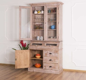 Bufet dining Provance din lemn masiv cu vitrina 112 cm - Img 3