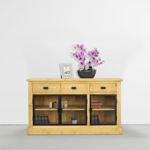Bufet IronWood cu 3 usi sticla si 3 sertare lemn masiv - Img 2