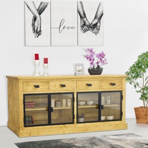 Bufet IronWood cu 4 usi sticla si 4 sertare din lemn masiv