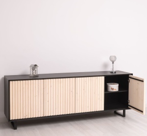Bufet living Piannova cu 4 usi lemn masiv + mdf negru - Img 4