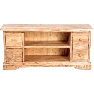 Comoda TV Artisan cu 4 sertare natur antichizat, lemn masiv tei, 129 cm - Img 4