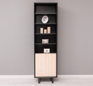 Etajera living Piannova cu 1 usa si 4 rafturi, lemn masiv + mdf negru - Img 2