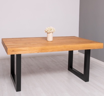 Masa Stejar Masiv Indiana cu picior metal-U, 180 cm, 210 cm sau 240 x 100 cm - Img 6