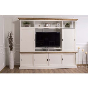 Mobilier TV lemn masiv Provance cu 6 usi culisante 254 cm