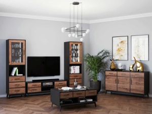 Set mobila living Nouvelle din 5 piese, lemn masiv si mdf negru - Img 7