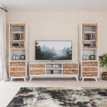Set mobila living Nouvelle din lemn masiv si mdf alb