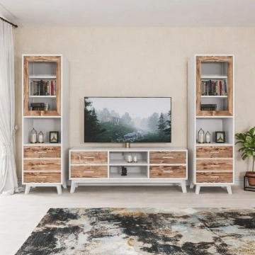 Set mobila living Nouvelle din lemn masiv si mdf alb