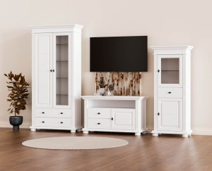 Set mobila living Perla lemn masiv alb unt, 3 piese, config. 07
