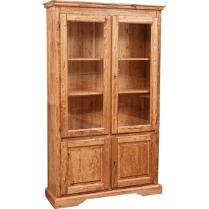 Vitrina Artisan cu 4 usi natur antichizat, lemn masiv tei, 120 cm