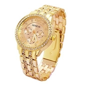 Ceas de dama Geneva Christal OMS Silver Gold metalic