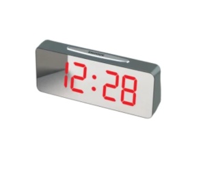 Ceas digital cu alarma de birou cu afisare LED pe display tip oglinda, cu alarma cu functie Snooze