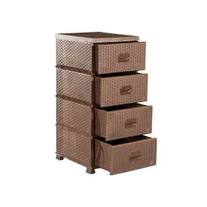 Dulap plastic pentru depozitare cu 4 sertare imitatie ratan, pentru baie, bucatarie sau living