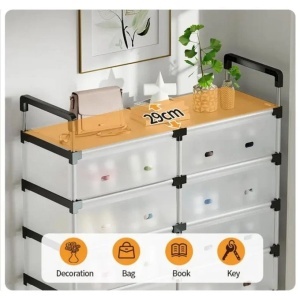 Raft Pliabil pentru Pantofi, 5 Nivele, 10 Compartimente, 87 × 29 × 110 cm, Alb Translucid cu Cadru Negru - Img 2