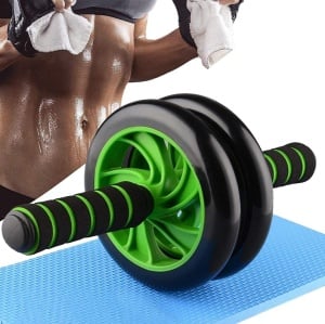 Roata dubla pentru abdomene, dispozitiv fitness, tonifierea musculaturii, maner imbracate in spuma