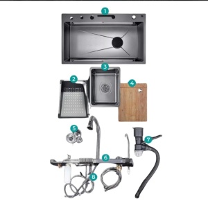 Chiuveta Multifunctionala Cu 2 Cascade Cu Accesorii Incluse, Afisaj Digital A Temperaturii Si Robinet Cascada - Img 2