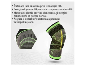 Genunchiera elastica ajustabila, Orteza genunchi cu bretele elastice, bandaj pentru genunchi cu compresie respirabila marca,1 Bucata Verde cu Negru - Img 2