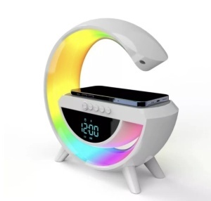 Lampa Smart LED si Incarcator Wireless 15W, Lumini Ambientale, Sincronizare muzicala, Difuzor 5W, Muzica Bluetooth, USB, FM Radio, MicroSD, AUX, Afisaj Ceas Digital, Alarma - Img 3