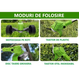 Motocoasa Cu Roți, Trimmer Iarbă Si Gard Viu, 2 Acumulatori Li Ion 21V/2.0Ah - Img 4