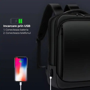 Rucsac Smart cu Display LED, WiFi, impermeabil, Aplicatie Dedicata iOS/Android, Port USB Extern, Negru - Img 5