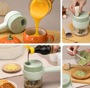 Tocator 4 in 1 pentru Alimente, Ideal pentru Taiere Carne, Legume, Fructe, Maruntire Condimente, Portabil, Verde - Img 4