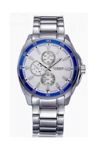 Ceas barbatesc elegant, cu bratara metalica, argintiu/albastru