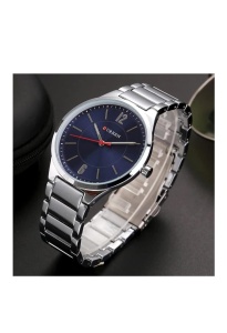 Ceas barbatesc elegant, cu bratara metalica, argintiu/albastru - Img 2